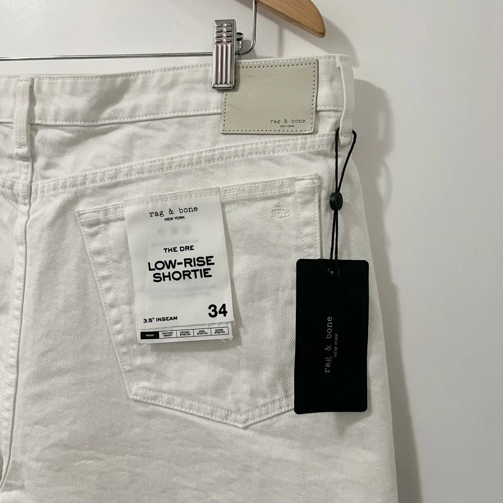 Rag & Bone The Dre Low-Rise Shortie White Denim Cutoff Shorts 34
